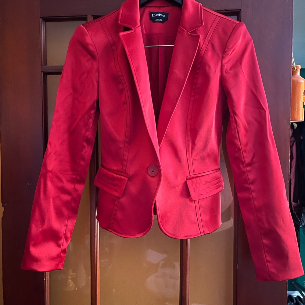 Bebe Red Fitted Blazer with Notched Lapels